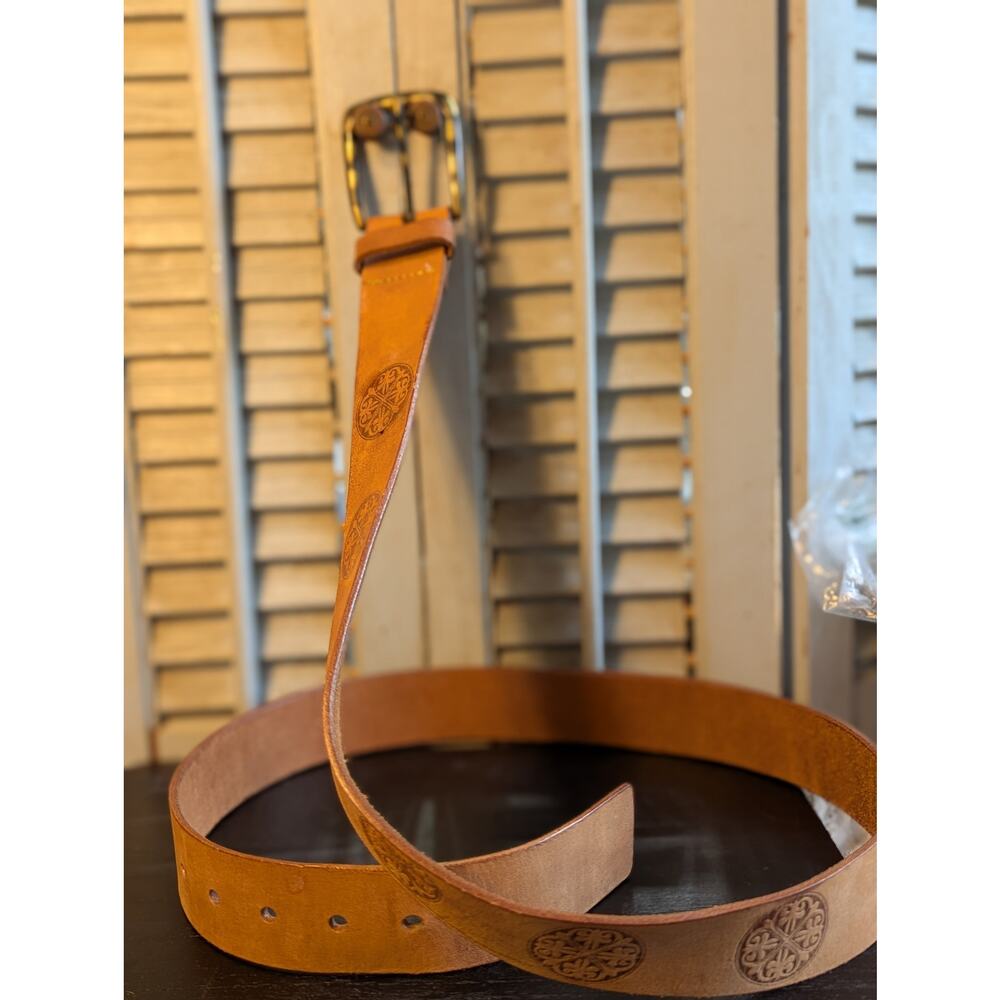 Artisan stamped medallion leather belt XXL made in India